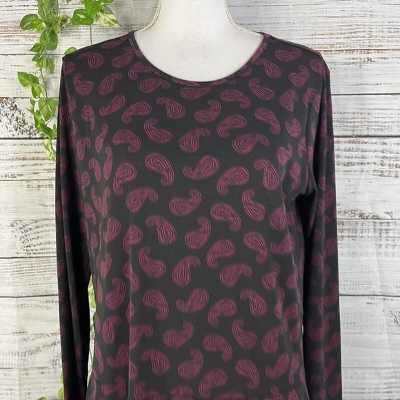 Michael Kors Dress size Large Purple Black Paisley Slinky Stretch High Low Boho - Picture 6 of 13